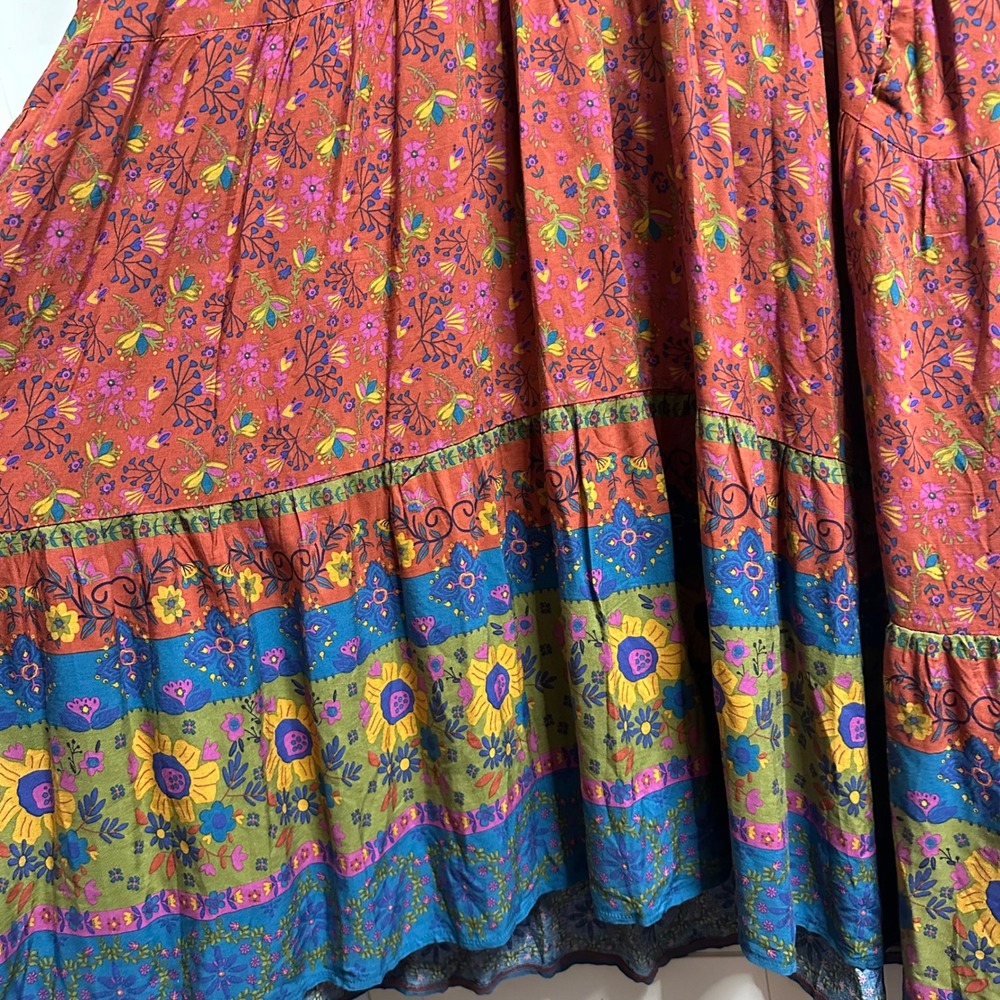 Natural Life Peasant Maxi Dress Womens L Floral Boho Tiered Long Sleeve Cottage - Picture 9 of 13